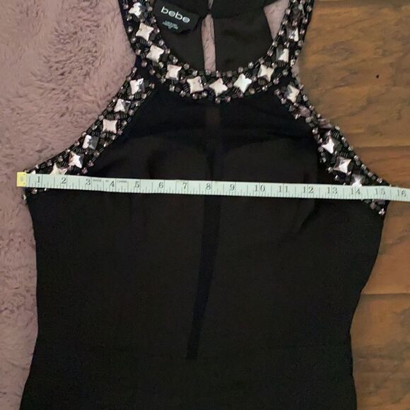 Bebe Jeweled Collar Black Romper Event Party Bling Resort Vacation Club - Picture 10 of 12